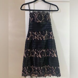 BCBG MAXAZRIA Black Lace And Raw Satin Ribbon Strapless Dress Size 6P